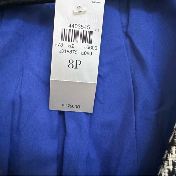 Ann Taylor Jacket Womens Black Wool Blend Blazer Houndstooth Check size 8 Petite - Picture 8 of 11